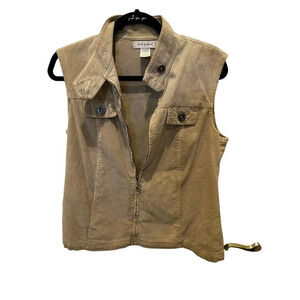 Fresh Produce Women's Beige Sleeveless Collared Full Zip Vest Jacket Size M